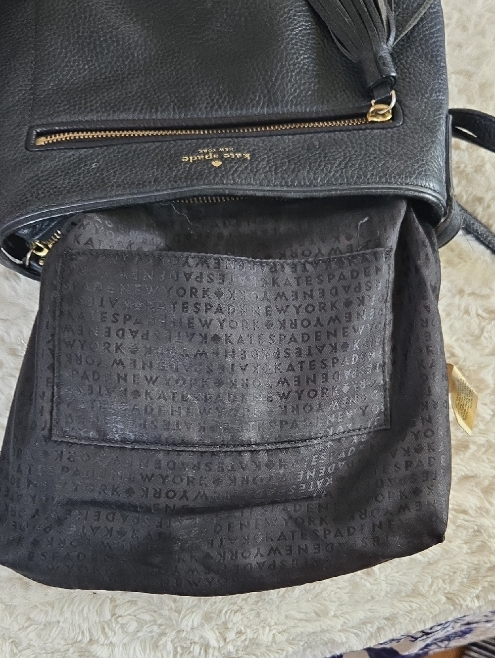 Kate Spade Black Pebbled Leather Tassel Crossbody with Gold Zip - Picture 7 of 8